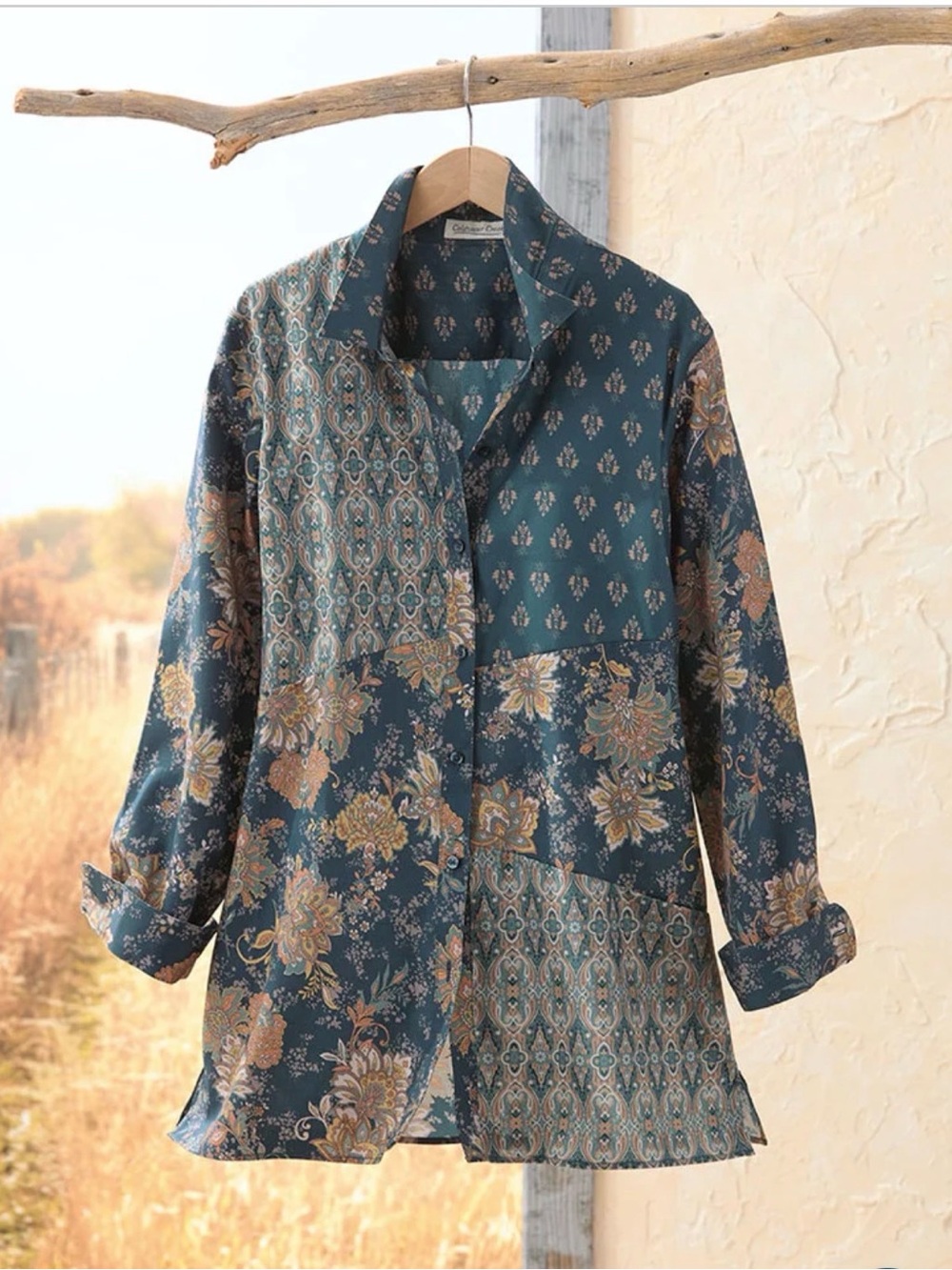 New! Coldwater Creek Teal Floral Button-Up Top